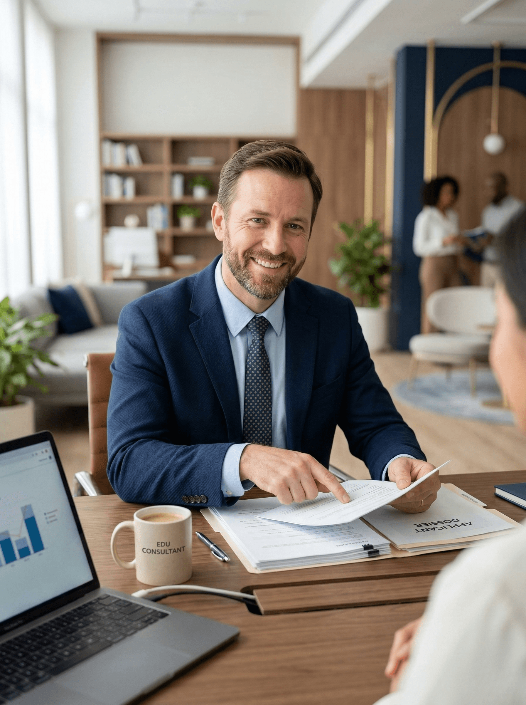 Consultant reviewing student documents